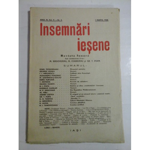 INSEMNARI IESENE - REVISTA LUNARA - ANUL III, VOL. V. - NR. 3. (1 MARTIE, 1938) INSEMNARI IESENE - REVISTA LUNARA - ANUL III, VOL. V. - NR. 3. (1 MARTIE, 1938)